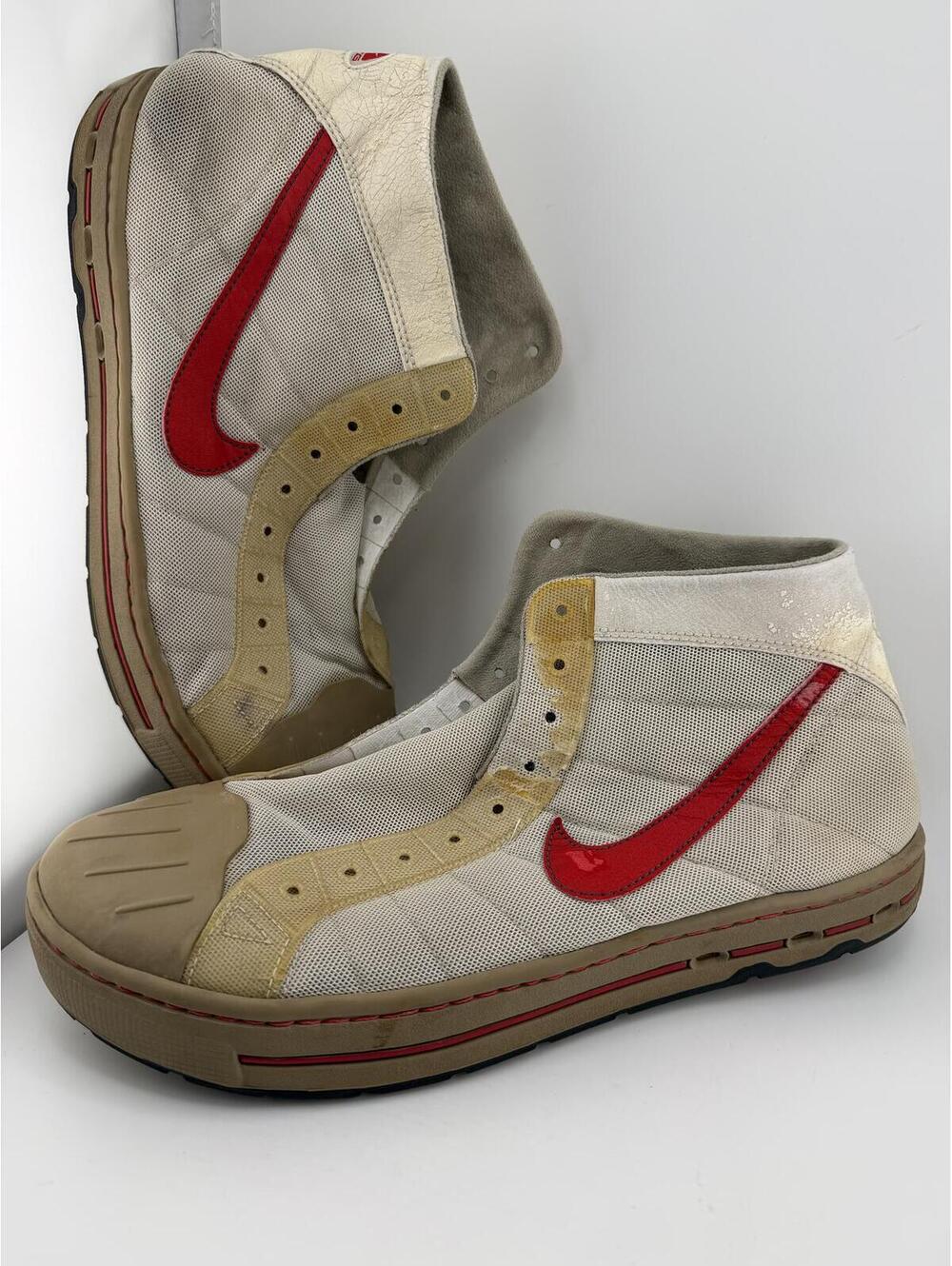 80s Nike High Top Sneakers Size 12 White Red Sticky Rubber Vintage
